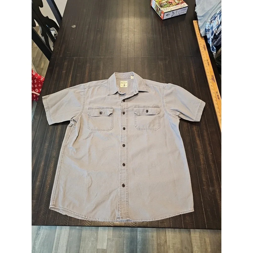 Red Head Men's Gray Button Up Short Sleeve Shirt Pockets Size Regular‎ Large